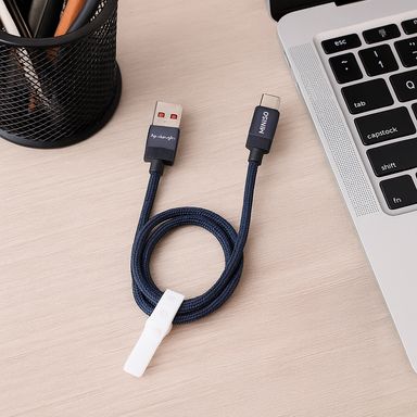 Cable de carga rápida y datos life is for fun nailon reforzado azul 1 m 66 w usb a tipo c -  Miniso
