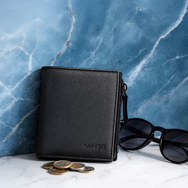 Cartera para hombre forever classic sintética negra 12x10.5x2.5 cm -  Miniso