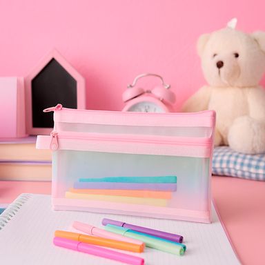 Cartuchera tipo malla sintética rosa 21x12 cm -  Miniso