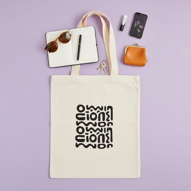 Bolsa de compras con estampado black & white textil beige 34x38 cm -  Miniso