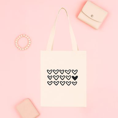 Bolsa de compras black & white textil beige 34x38 cm estampado de corazones -  Miniso