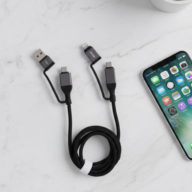 Cable de carga rápida y datos macaron negro 100 cm 60 w 4 en 1 -  Miniso