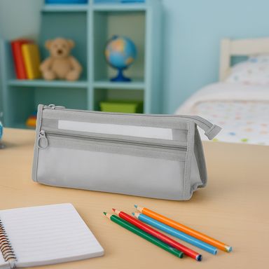 Cartuchera tipo malla doble cierre cilíndrica sintética gris 21x9.5 cm -  Miniso