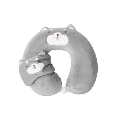 Almohada de viaje con antifaz memory foam gris 30x28 cm shiba inu -  Miniso
