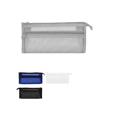 Cartuchera tipo malla doble cierre cilíndrica sintética gris 21x9.5 cm -  Miniso