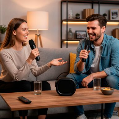 Parlante inalámbrico con micrófonos portátil sintética negra karaoke -  Miniso