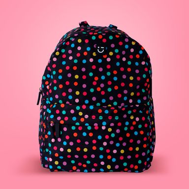 Mochila casual dots textil negra 30.5x16.5 cm -  Miniso