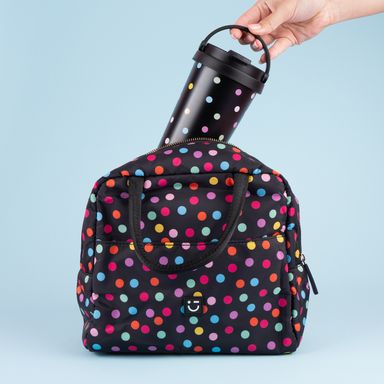 Termo con tapa enroscable dots acero inoxidable negro 500 ml -  Miniso