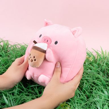 Peluche con bubble coffee felpa rosa cerdito -  Mini Family