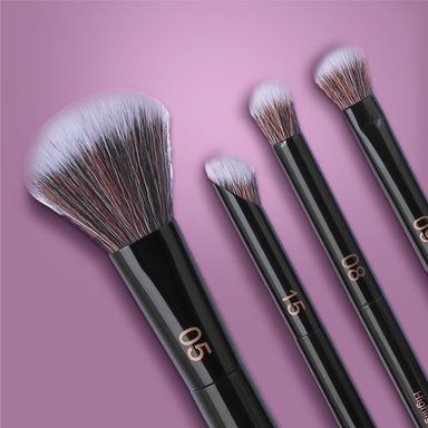 Kit brochas de maquillaje con funda black gold sintéticas negras 5 piezas -  Miniso