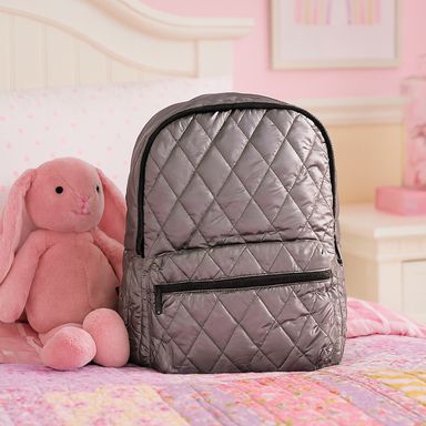 Mochila casual textil plateada 30.5x41.5 cm -  Miniso