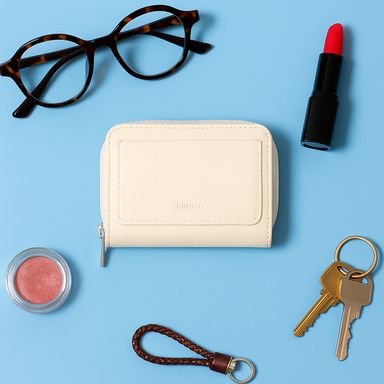 Monedero tipo piel sintético beige 11x8x3 cm -  Miniso