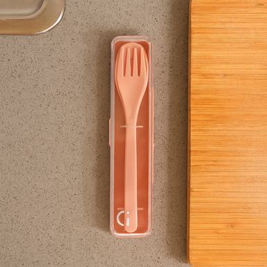 Kit de cubiertos con estuche plástico rosa 2 piezas -  Miniso