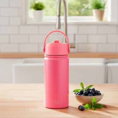 Termo con sorbete en tapa dopamine acero inoxidable rosa 500 ml -  Miniso