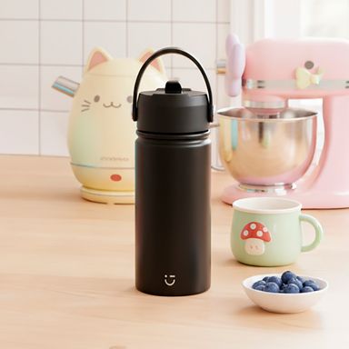 Tomatodo térmico con asa y sorbete dopamine acero inoxidable negro 500 ml doble pared -  Miniso