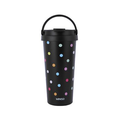 Termo con tapa enroscable dots acero inoxidable negro 500 ml -  Miniso