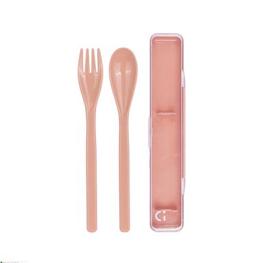Kit de cubiertos con estuche plástico rosa 2 piezas -  Miniso