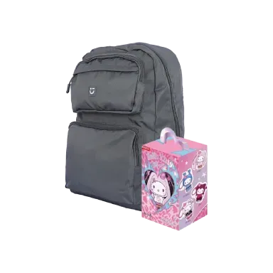 Mochila escolar gris 28x13x42 cm + Blind Box Sanrio Hello Kitty Pop Star - Miniso