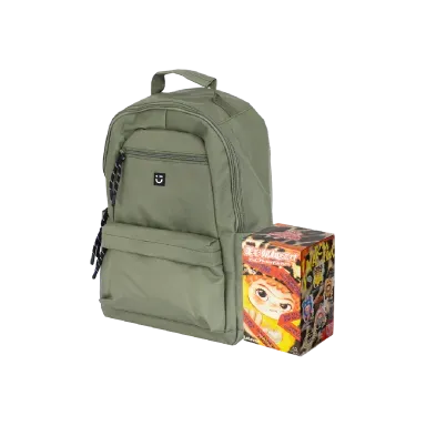 Mochila textil verde 30x41 cm + Blind box fiesta divertida 19 cm wakuku - Miniso