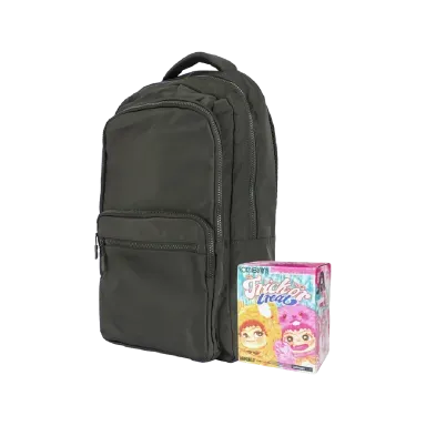 Mochila deportiva grande verde militar + Blind box wakuku conejito & zorro - Miniso