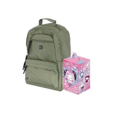 Mochila textil verde 30x41 cm + Blind Box Sanrio Hello Kitty Pop Star - Miniso