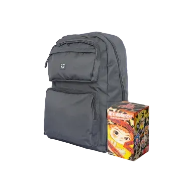 Mochila escolar gris 28x13x42 cm + Blind box fiesta divertida 19 cm wakuku - Miniso