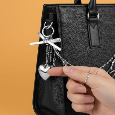 Charm colgante decorativo para bolso con cadena con corazones plateada 13 cm -  Minidots