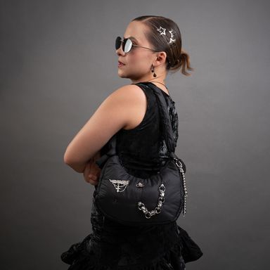 Bolso de hombro acolchado textil negro 26x7.5x20 cm -  Minidots