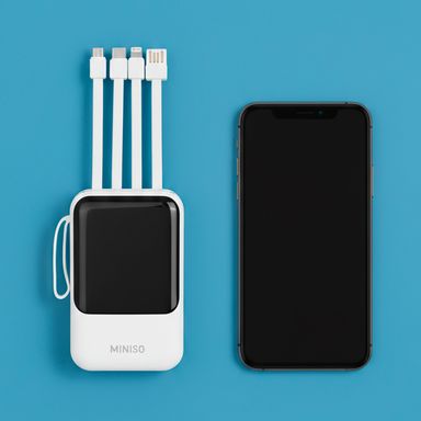 Mini power bank de 9000mah con 4 cables mod c108 blanca -  Miniso