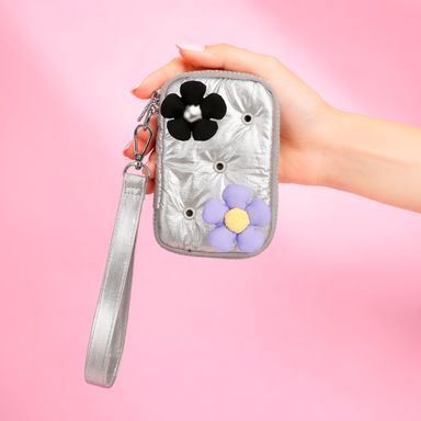 Cartera con asa para mujer personalizable minidots textil plateada 9x2x14 cm -  Minidots