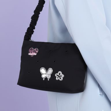 Bolso de hombro minidots textil negro 27x19x10 cm -  Miniso