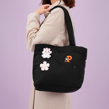 Bolsa crossbody bandolera grande acolchado con agujeros serie puff negra -  Miniso