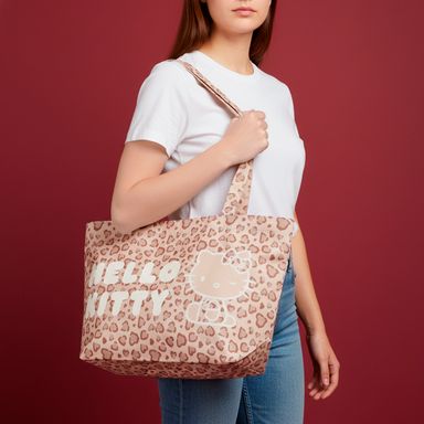 Bolsa de compras hello kitty sanrio leopard print café -  Hello Kitty Leopard