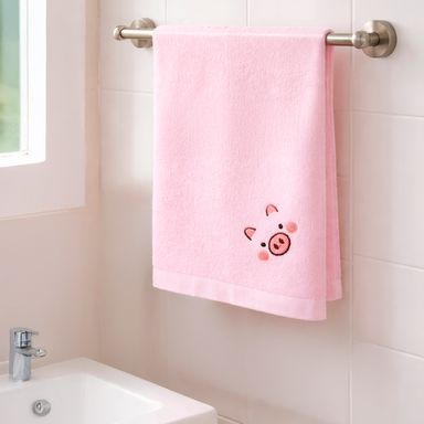 Toalla para manos cerdito infantil textil rosa 50x25 cm -  Miniso
