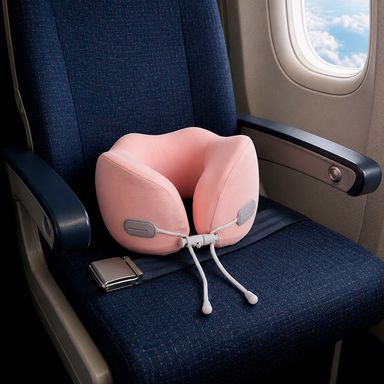 Almohada de viaje con cinta memory foam rosa 25x24 cm -  Miniso