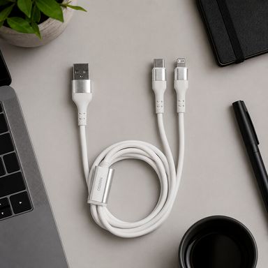 Cable de carga de silicón 2 en 1 mini ultra series blanco -  Miniso