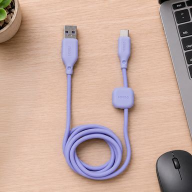 Cable de carga rápida atc de silicón mini bean series con organizador morado -  Miniso
