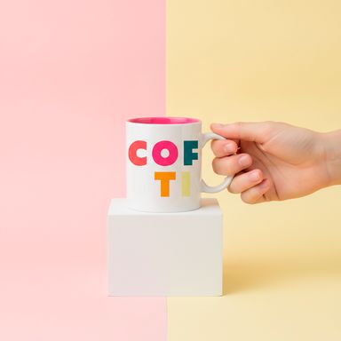 Taza de cerámica con letras serie colorful stripes 340ml -  Miniso