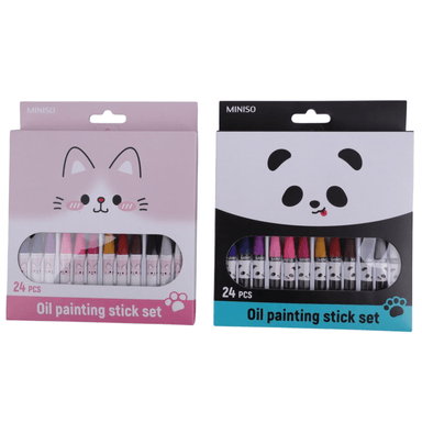 Lapices de colores set de 12 crayolas, 2 modelos surtidos gato panda 7.5cm serie animal faces -  Miniso