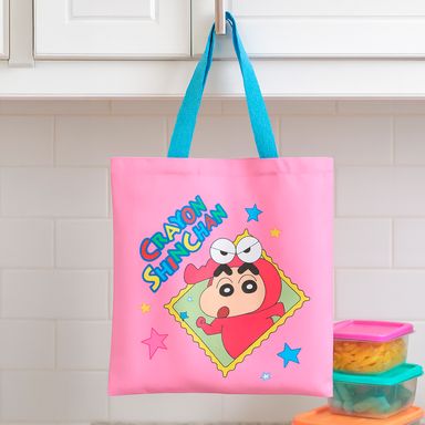 Bolsa de compras textil rosa 34x38 cm - Crayon Shinchan