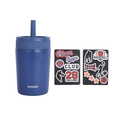 Vaso con tapa y sorbete diy acero inoxidable azul 370 ml doble pared - Miniso