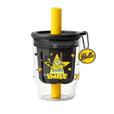 Vaso con tapa y sorbete plástico transparente 550 ml - Minions