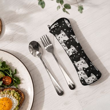 Juego de cubiertos con estuche colección blanco y negro 2 0 cuchara y tenedor - Miniso