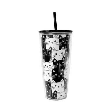 Vaso de plástico con sorbete 700ml colección black white 2 0 blanco y negro - Miniso